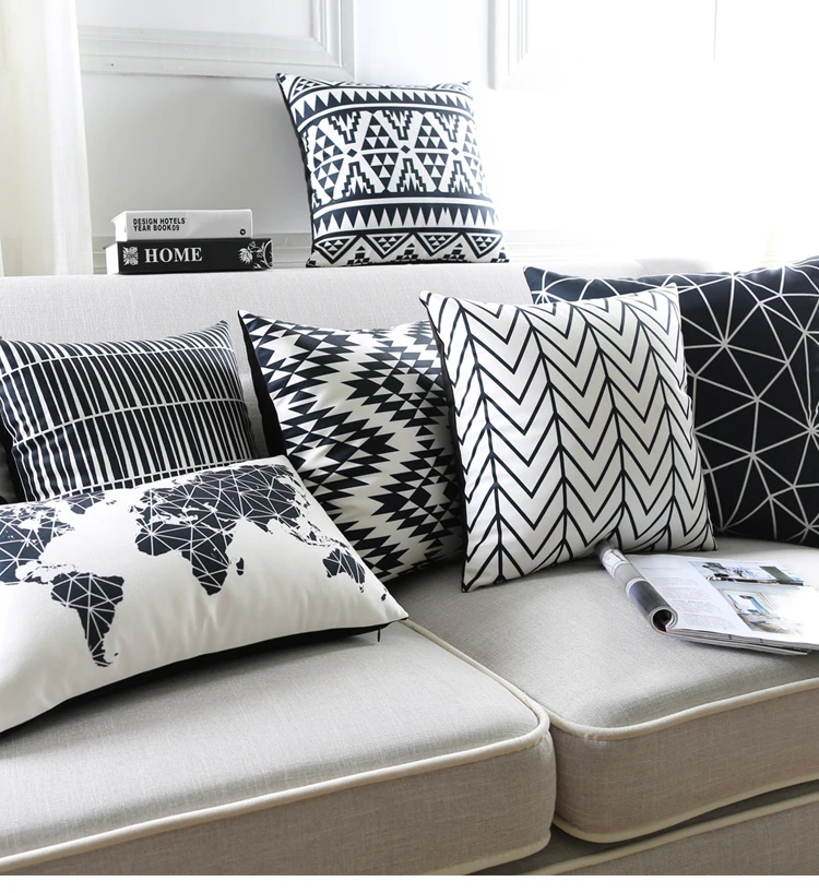 Черно белая фотография с треугольниками в полоску|cushion cover geometric|velvet pillow casecushion |