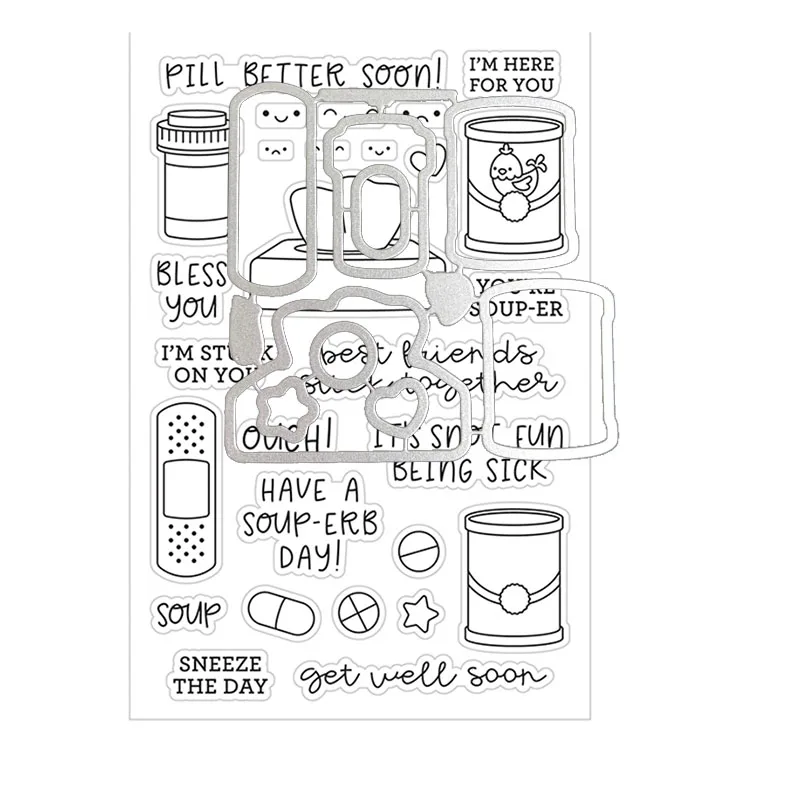 

Pills tissue transparent clear stamp coordinating die for DIY Scrapbooking/Card Making/Kids Christmas Fun Decoration Supplies