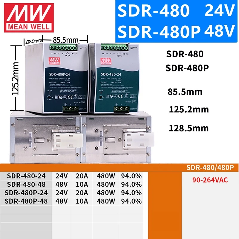 MEAN WELL промышленная din рейка с одним выходом 120 240 480 12 24 48 В meanwell SDR P 960 PFC|Импульсный