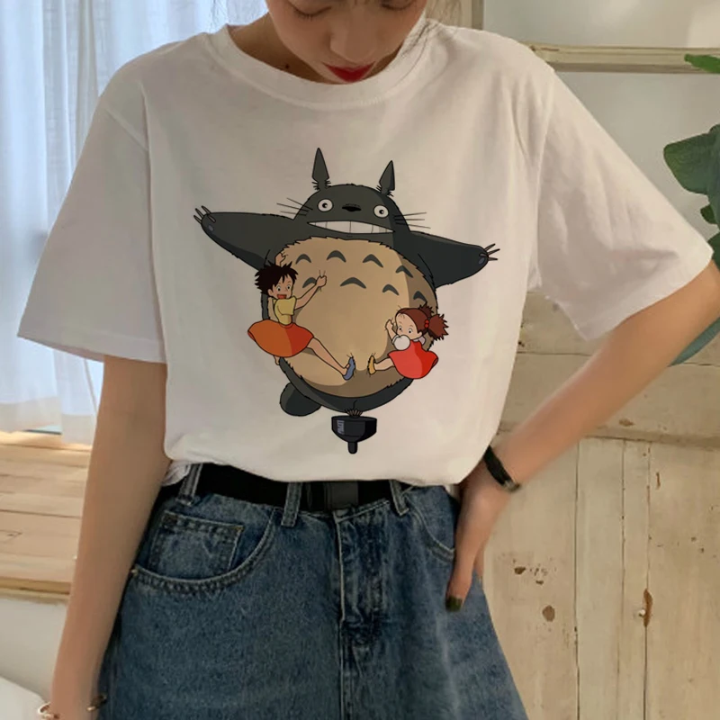 Милая футболка Totoro Studio Ghibli, Женская Футболка Harajuku Ullzang, модная футболка в стиле аниме 90 s, футболки с забавными рисунками, женские футболки