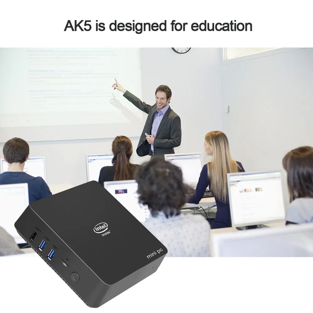 AK5 с процессором intel J3455 windows10 Мини ПК 4 ГБ SSD 64 Гб двойной Wi-Fi Bluetooth 4,0 Двойной HD выход USB3.0 Карманный ПК