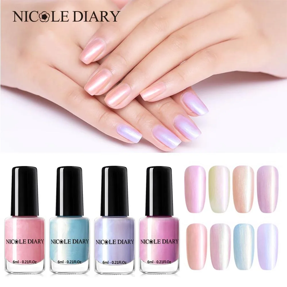 Лак для ногтей NICOLE DIARY 6 мл жемчужный лак Радужный на водной основе дизайна