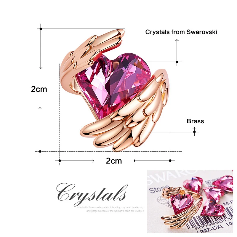 Baffin Модные женские кольца Крылья кристаллы от Swarovski розовое золото цвет палец кольца для девушек вечерние ювелирные изделия кольцо с сердцем красного цвета подарок