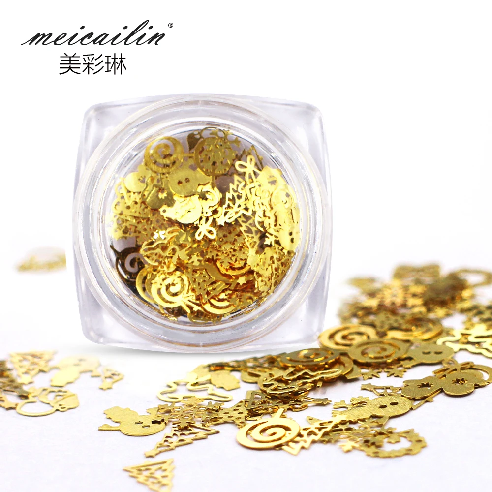 Золотые и рождественские украшения для ногтей 1 коробка смешанные металлические