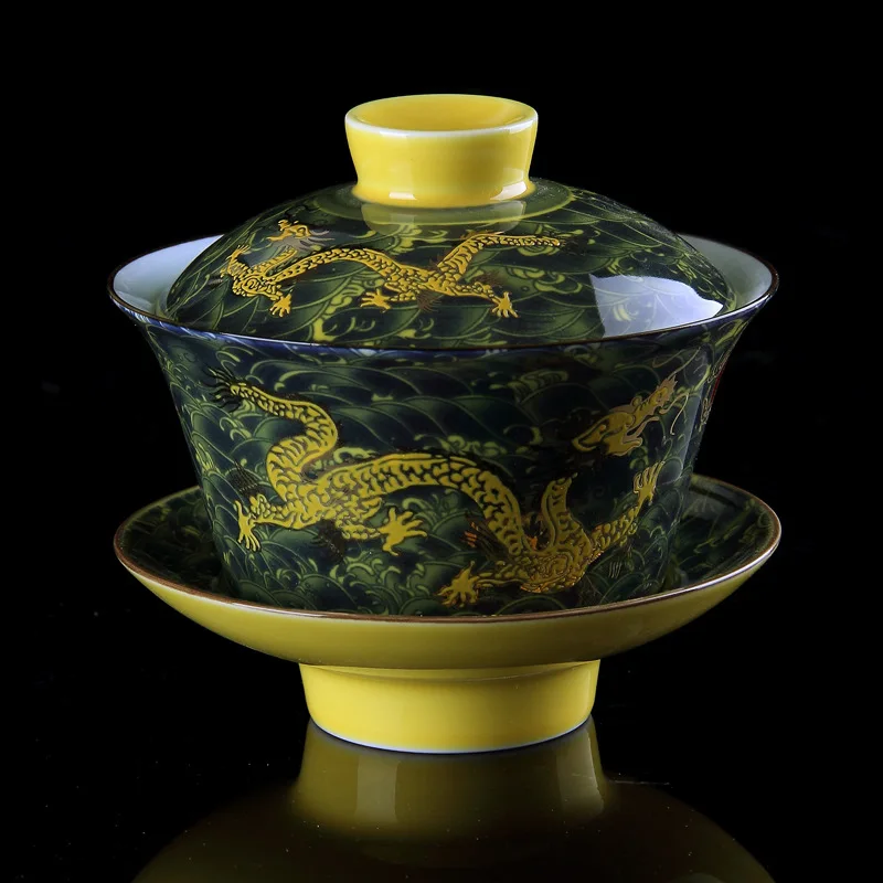 Китайский чайный сервиз Gaiwan фарфор, традиционный дракон чайный набор кунг-фу Супница керамическая Свадебная чайная чаша чашка, Gongfu фарфор Gaiwan