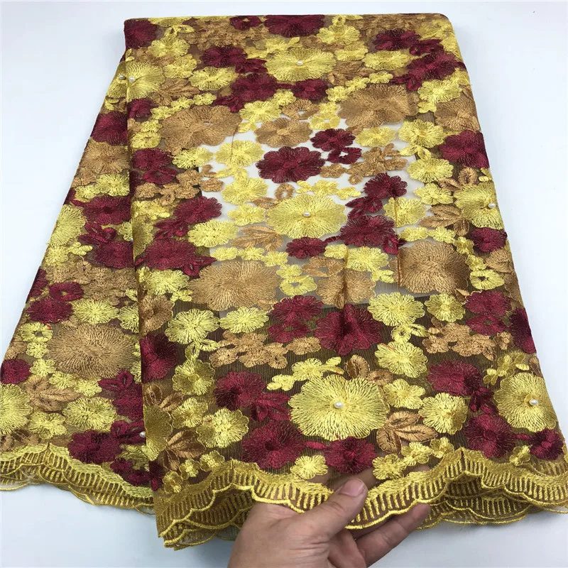 Best Quality Red African Tulle Lace Fabric High Embroidery French Net Mesh 2019 Nigeria For Wedding Party CHYF4 (2) | Дом и сад