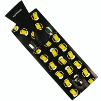 huobao fashion black yellow beer cup print unisex clip on suspenders for women men elastic y shape back braces