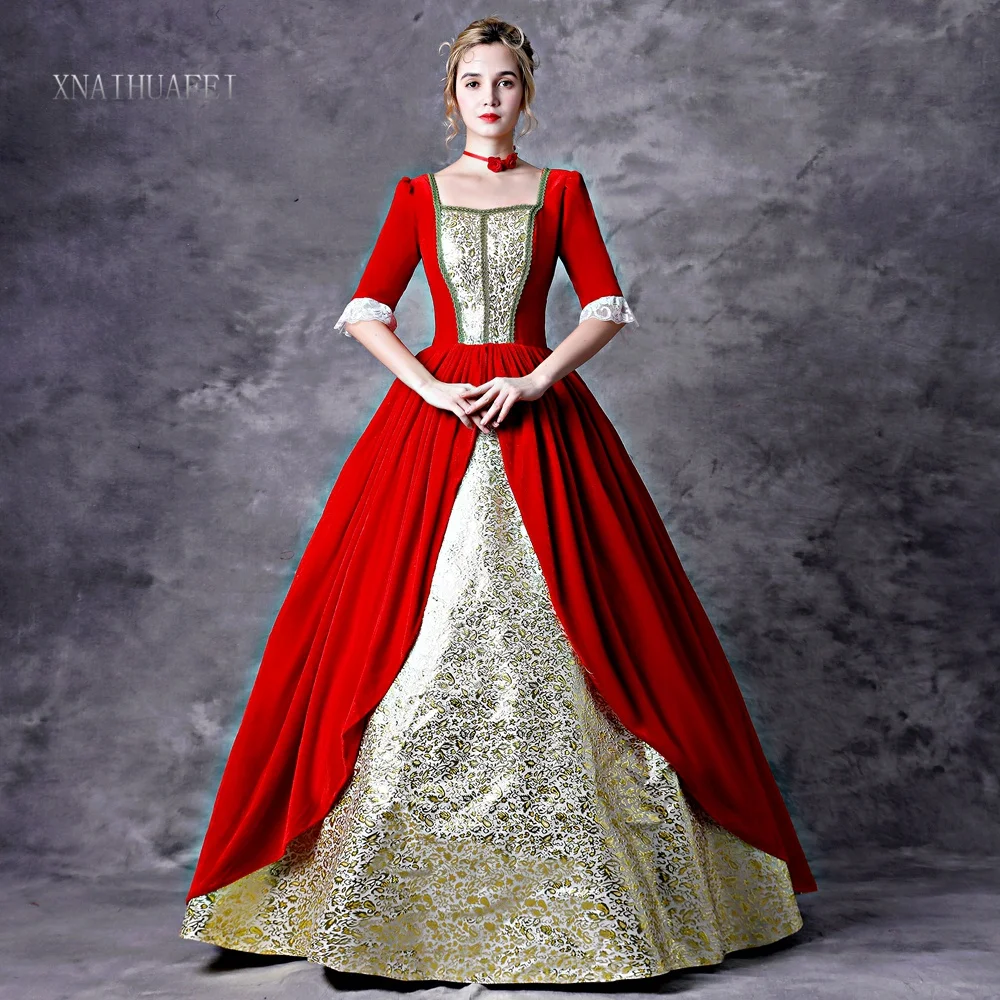 

Red 18th Century Green Royal Court Retro Baroque Clothing Renaissance Marie Antoinette Costume Prom Dress Vintage Inspired
