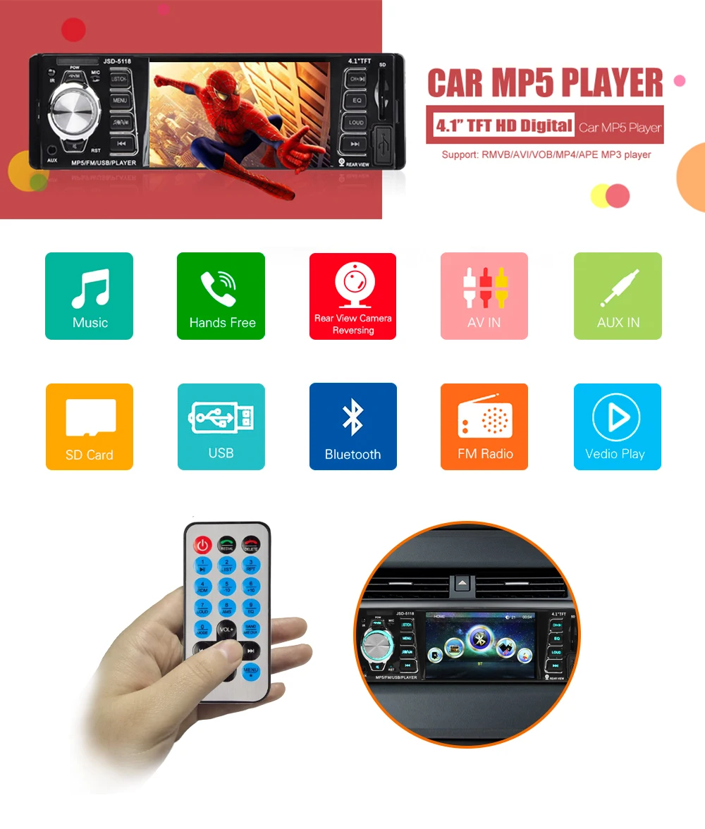 AZGIANT 4,1 дюймов ISO 1 Din MP5 плеер автомобильное радио аудио стерео USB AUX FM радио станция Bluetooth с пультом дистанционного управления