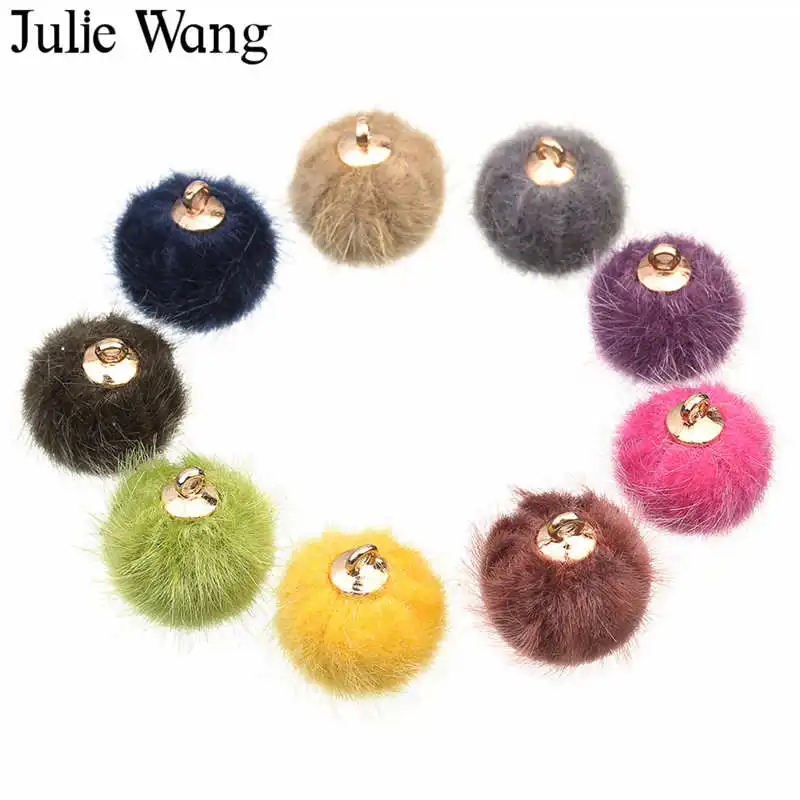 Julie Wang 12 шт сплав + имитация меха норки круглые Шаровые Подвески ожерелье серьги