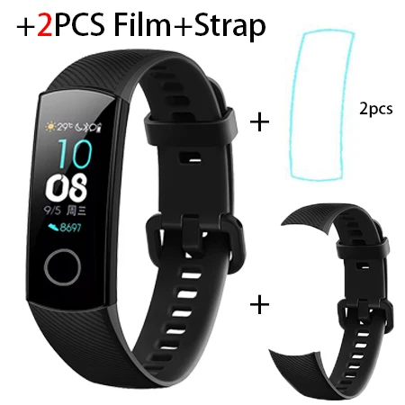 add film black strap Смарт-браслет huawei Honor Band 5, Монитор кислорода в крови, магический цветной сенсорный экран, для измерения пульса, сна, сна - Цвет: add film black strap