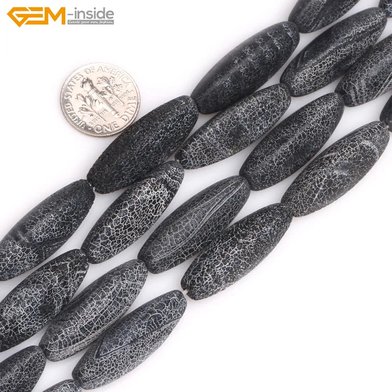 Gem-inside Natural Stone Beads Matte Frosted Olive Rice Black Agates For Jewelry Making 15inch DIY | Украшения и аксессуары