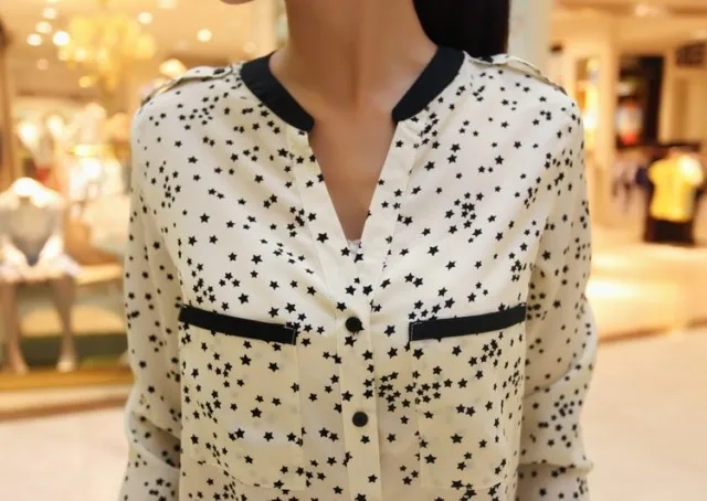 2014 New Spring women casual chiffon blouse print Leopard Stars long-sleeve shirt T2104 |