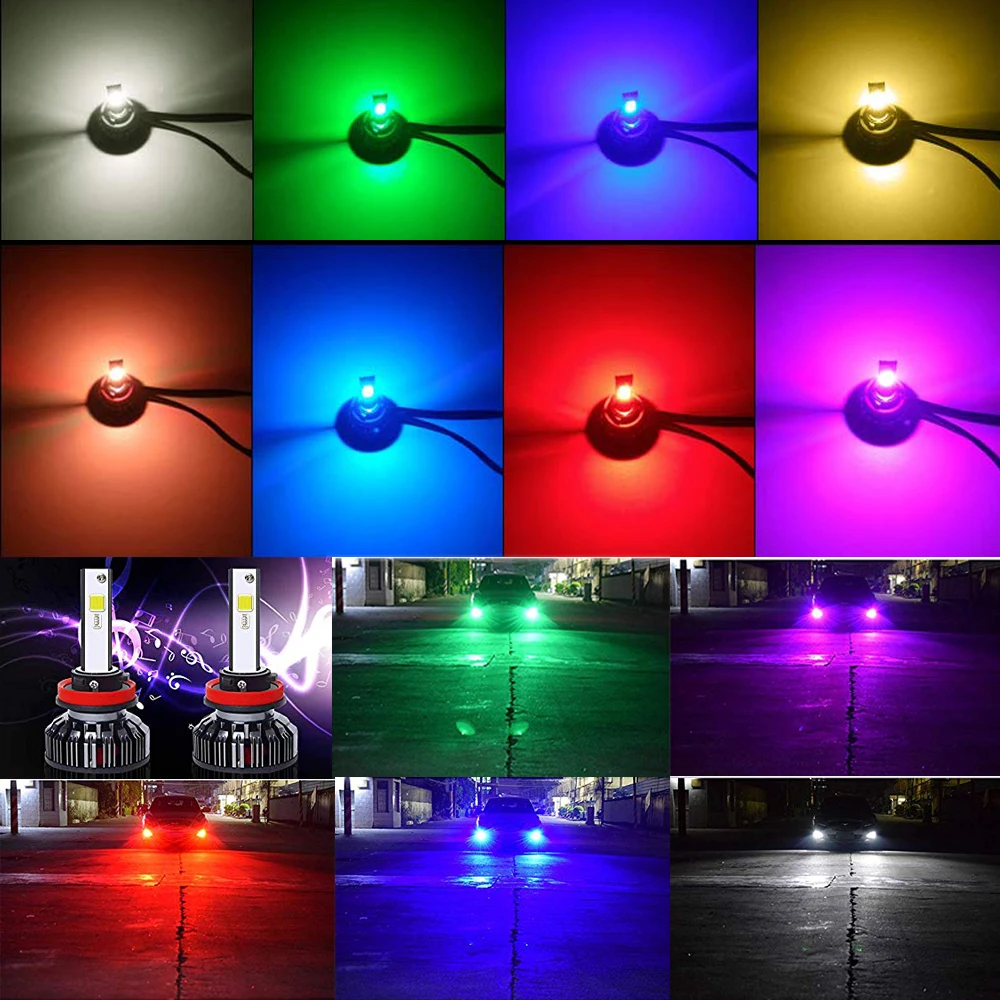 Cascaleca Автомобильные светодиодные фары rgb лампы H4 H7 H11 H1 H3 9005 9006 приложение Bluetooth управление супер яркий Авто налобный фонарь 12 В