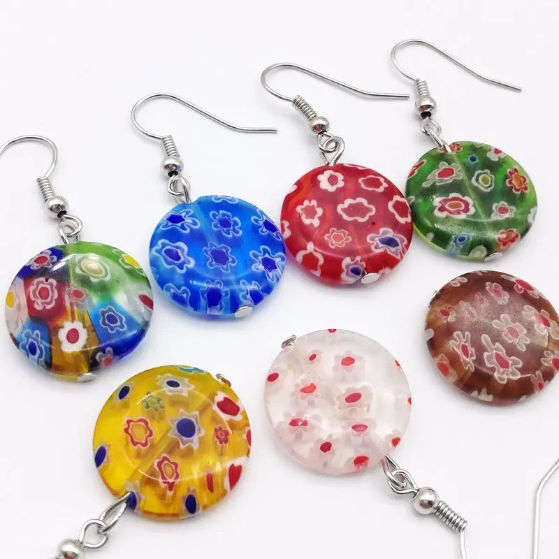 20 пар стеклянных подвесных муранских разноцветных сережек 18 мм|colorful earrings|earrings
