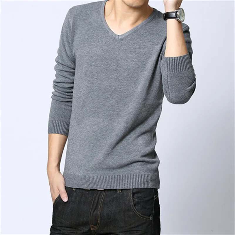 UNIVOS KUNI 2019 Autumn New Fashion 100% Cotton Casual Men Sweaters Pullover Slim Fit Solid Color MenS J436 | Мужская одежда