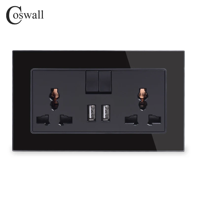 Универсальная Коммутируемая розетка COSWALL 13A 2 порта USB для зарядки мобильного