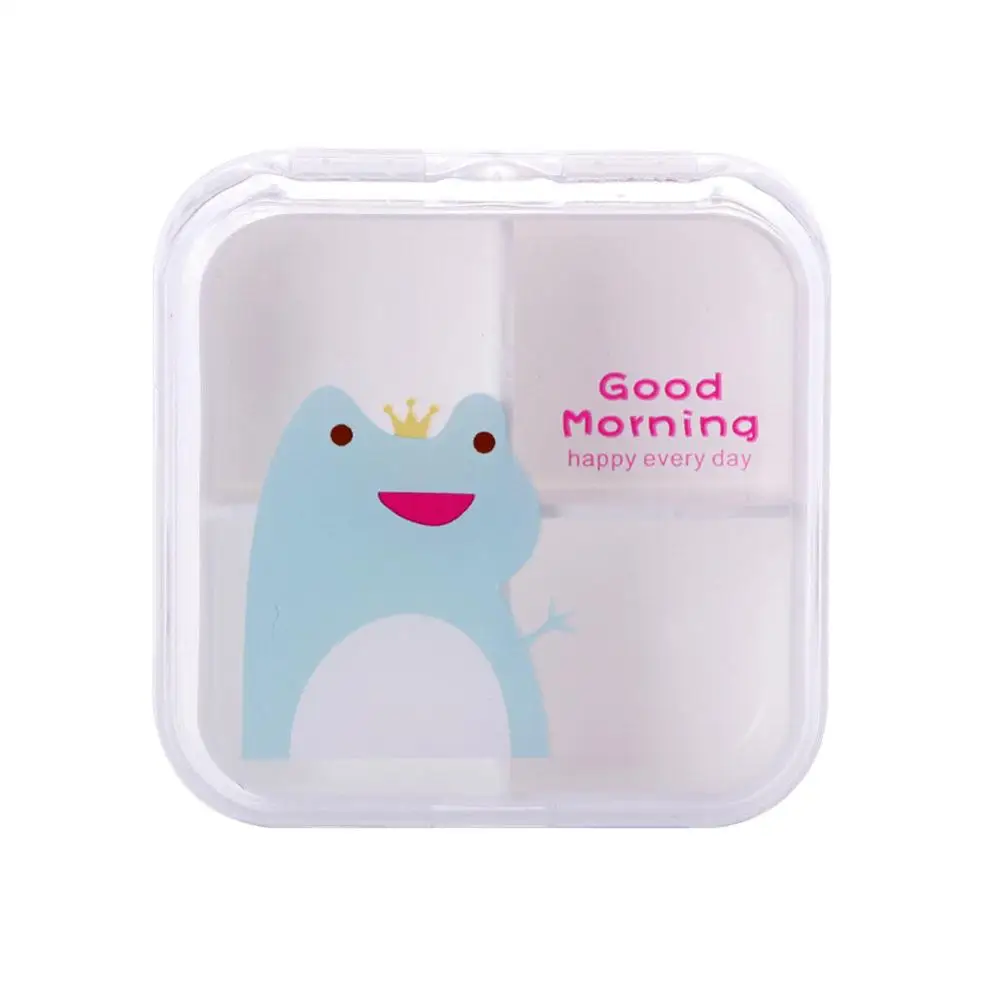 Green Frog 4 слота прозрачный милый мультфильм Мини хранения лекарств Pill Box Портативный Пустой Пластиковый Контейнер Случаи#289777 - Цвет: Green Frog