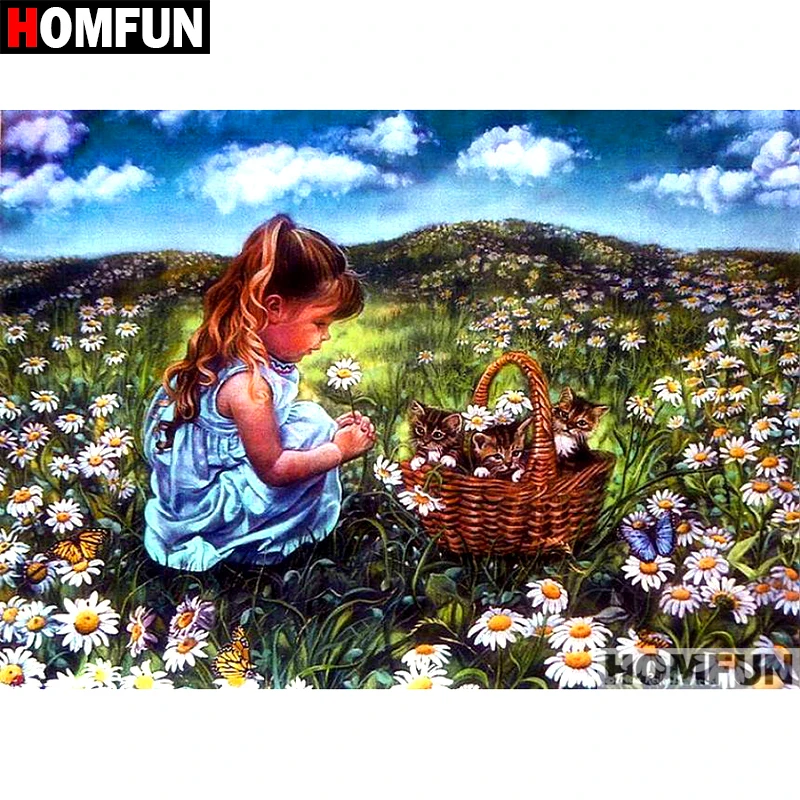 

Алмазная 5D картина HOMFUN «Девочка, цветок», вышивка крестиком, полная выкладка, квадратная/круглая, домашний декор, подарок, A07222