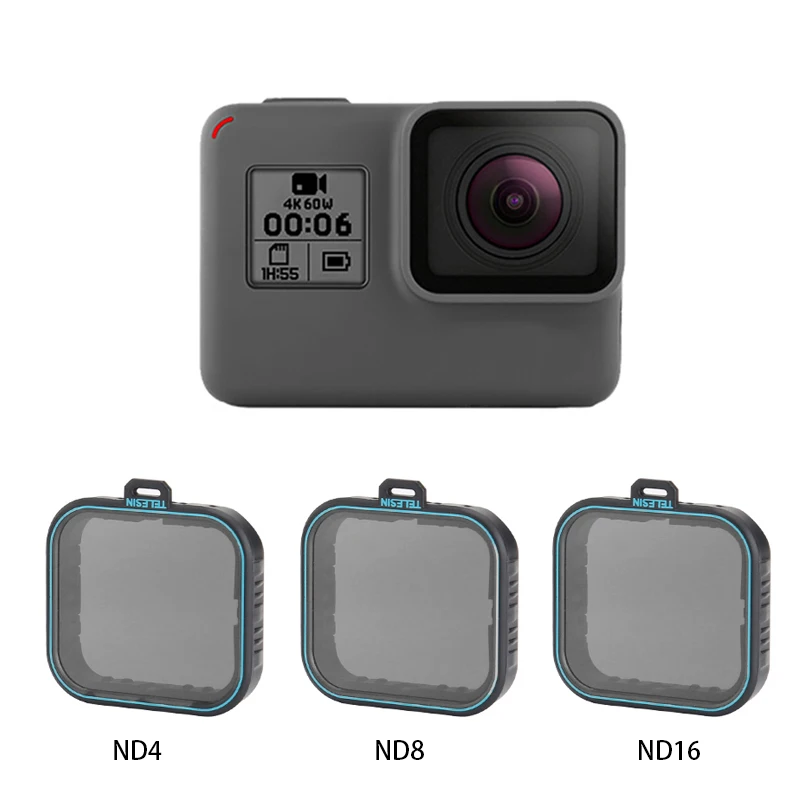 TELESIN 4 шт набор для фитинга ND фильтр защиты объектива ND4 8 16 Gopro Hero 5 6 и 7 Black