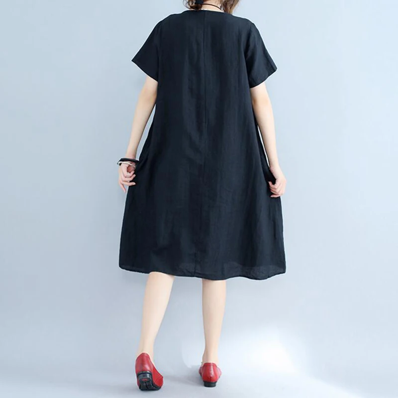 L-3XL Plus Size Women Clothing 2018 Summer Fashion Casual Loose Black T-Shirt Dresses large Vestidos Mujer | Женская одежда