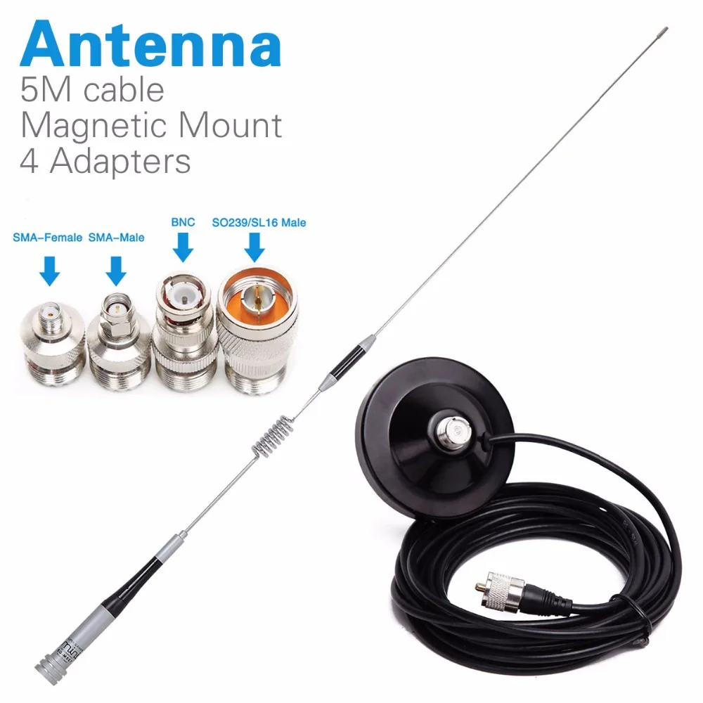 Алмазная SG-M507 двухдиапазонная антенна+ магнитное крепление+ SMA-F/SMA-M/BNC/SL16 4 адаптера для Baofeng UV-5R портативная рация мобильное радио - Цвет: add 9cm magnetic