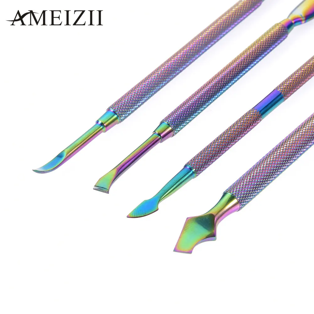 Двухсторонний толкатель для кутикулы ногтей AMEIZII из нержавеющей стали Хамелеон