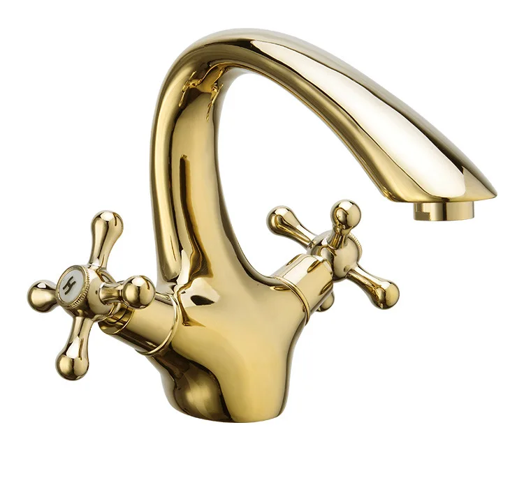 

Free shipping dual handle bathroom basin sink faucet with golden basin faucet and solid brass bathroom gold faucets