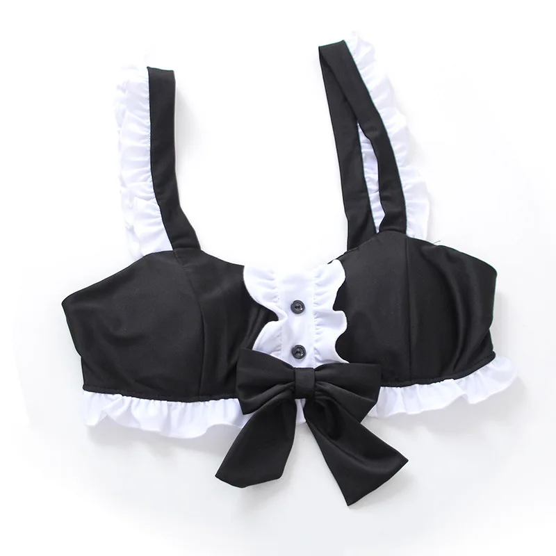 

Anime Sexy Costumes Black Bow Cute Maid Wear Uniform Kawaii Temptation Shoulder Strap Princess Dress Skirt Set Exotic Apparel