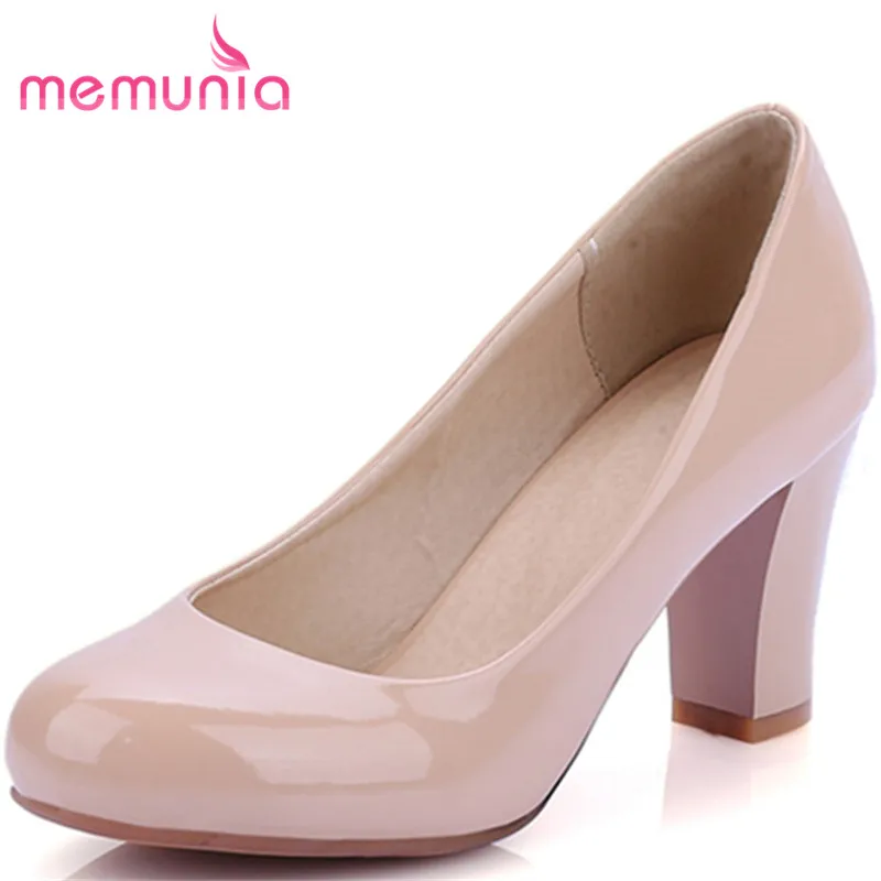 

MEMUNIA 2020 new arrive women pumps fashion pu leather shallow high heels single shoes simple round toe ladies big size 34-47