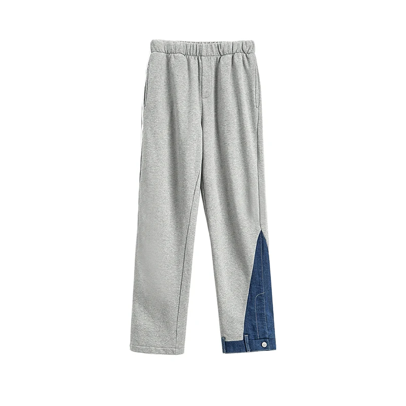

2019 Casual and loose denim splicing men's trousers spring straight tube Korean version of the trend personality pants