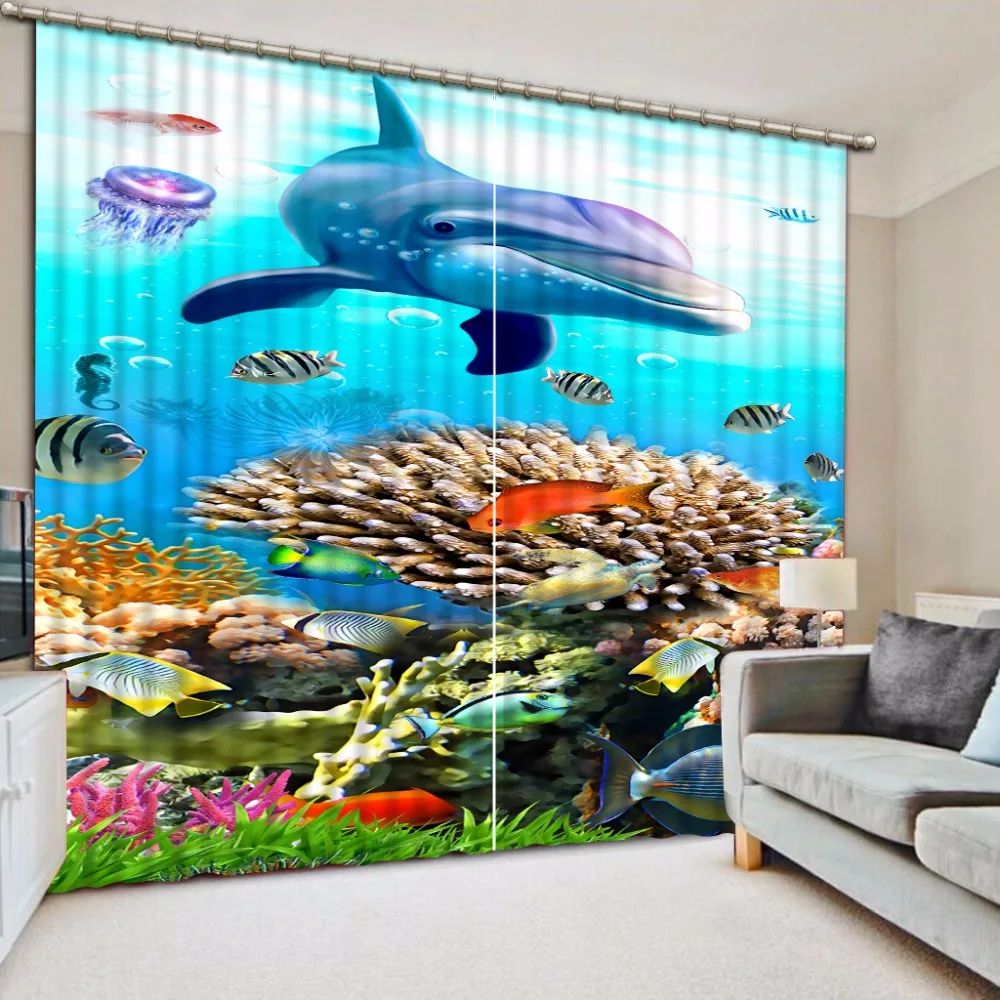 

3D Curtains Underwater World Dolphins Luxury Home Decor Window Blackout Curtains Window Curtain Living Room