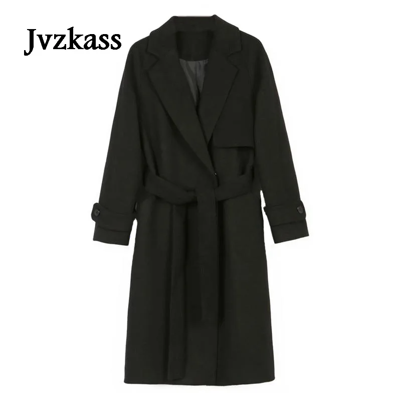 

Jvzkass 2021 Fall Winter Women Simple Cashmere Maxi Long belt Robe Coat Female Woolen Outerwear manteau femme abrigos mujer Z13