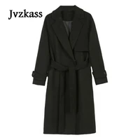 jvzkass 2021 fall winter women simple cashmere maxi long belt robe coat female woolen outerwear manteau femme abrigos mujer z13