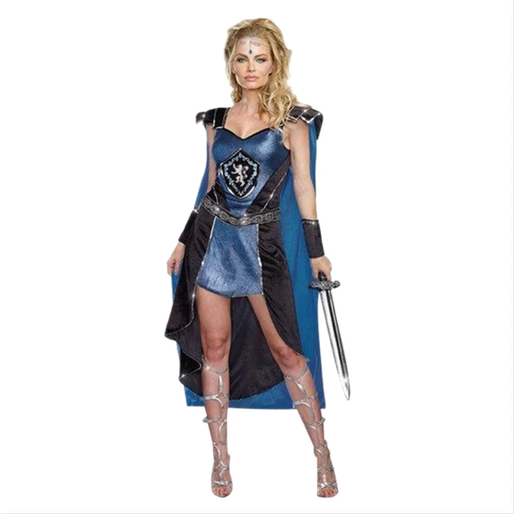 

Warrior Suit Medieval Knight Costume For Women Dress Cloak Halloween Stage Performance Costume