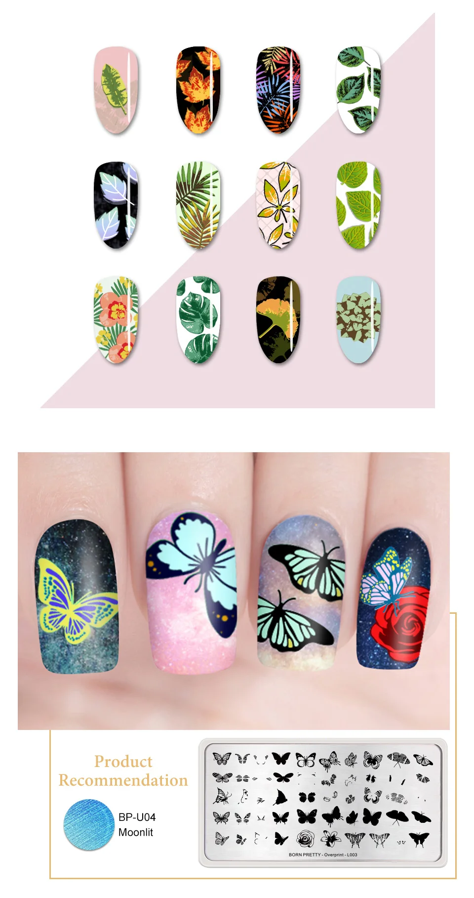 BORN PRETTY 1 шт. напечатанный DIY маникюр шаблон цветок бабочка дизайн прямоугольник пластины для штамповки ногтей 3 узора