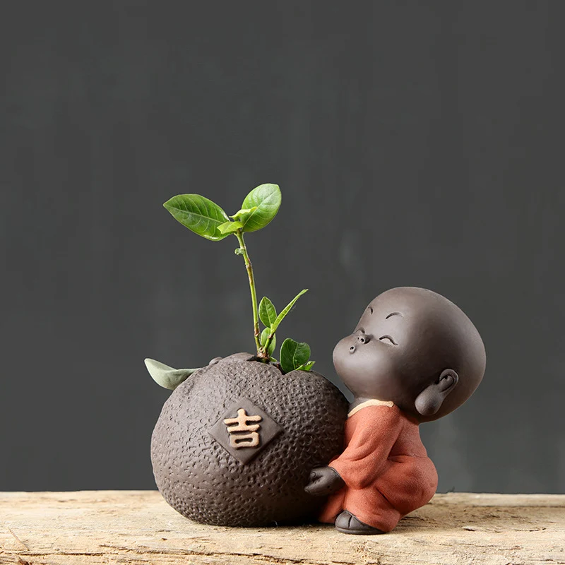 Creative Cute Monk Vase Painted Pottery Boutique Gardening Plant Bonsai Hydroponic Flower Pot Table Vases Tea Pet Crafts Decor | Дом и сад