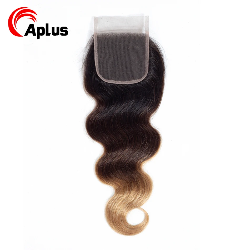 

T1B/4/30 Ombre Brazilian Hair Weave Bundles With Closure Body Wave 3 Tone Human Hair Bundles With Closure 4Pcs/lot Aplus NonRemy
