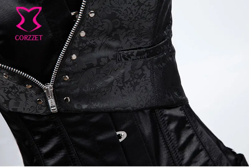 Black Zipper Sexy Corpetes E Espartilhos Gothic Corset Overbust Steampunk Corsets Steel Boned Waist Slimming Burlesque Costumes | Женская