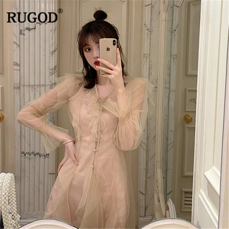 Женское платье из двух частей RUGOD однотонное феи с длинными рукавами трикотажное