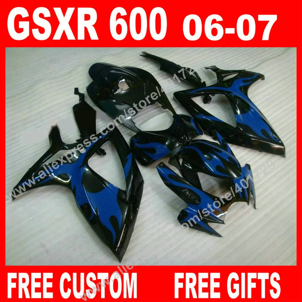 

Black with new blue body Fairings for SUZUKI GSXR 600 750 high grade moto 2006 2007 K6 7 gift BACARDI GSXR600 GSXR750 kit CU94