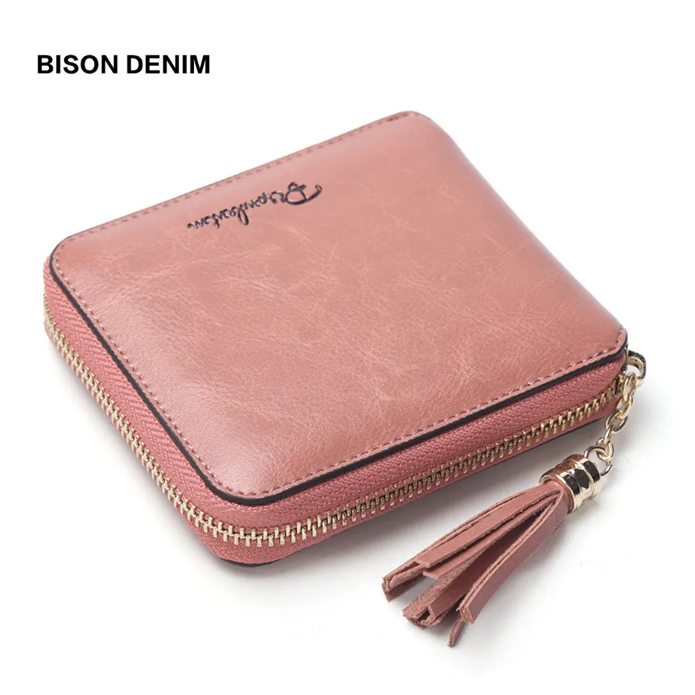 BISON DENIM женский кошелек из натуральной воловьей кожи женский кошелек с кисточками держатель для карт роскошный женский кошелек N9336