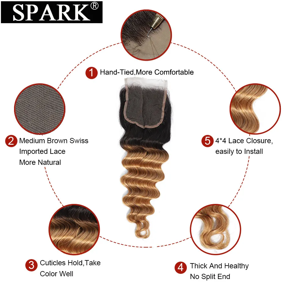 Бразильские свободные волнистые пучки человеческих волос с закрытием Омбре Remy