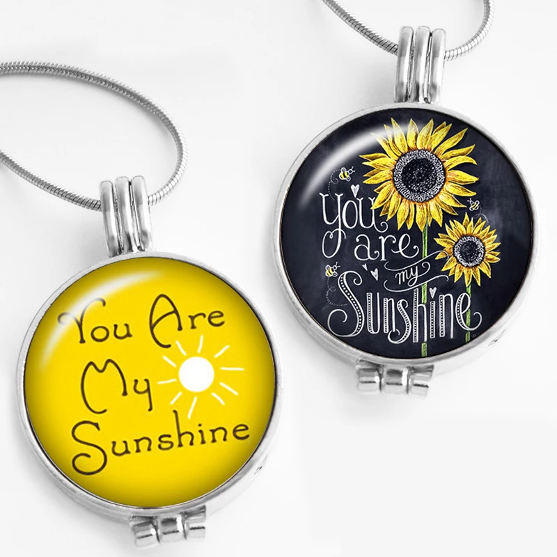 С принтом you are my sunshine духи медальон с ароматом стеклянный подвесной Цепочки и