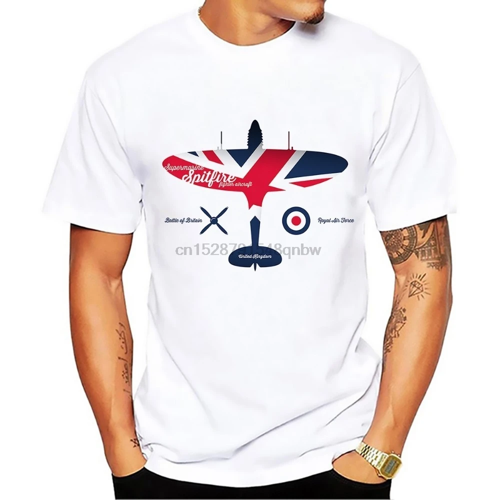 Мужская Повседневная белая футболка с принтом Battle Of British Supermarine Spitfire Battleplan