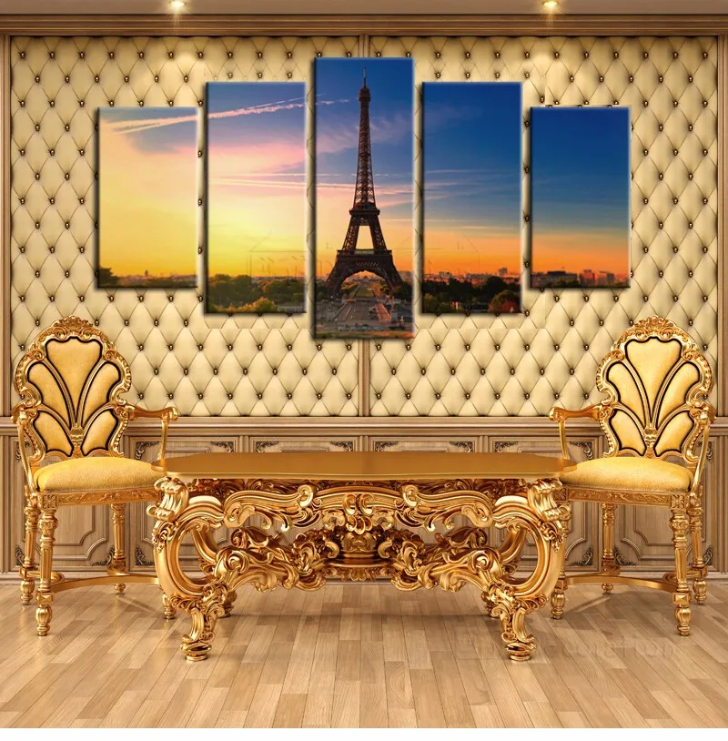 Paris eiffel tower 5 piece canvas art oil painting decor for room decoration with or without framed | Дом и сад