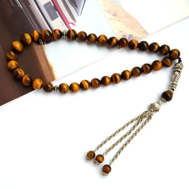 

Fashion 8mm Natural Tiger Eye's Stone 33 Prayer beads Islamic Muslim Tasbih Rosary Misbaha bead for Famliy friend present gift