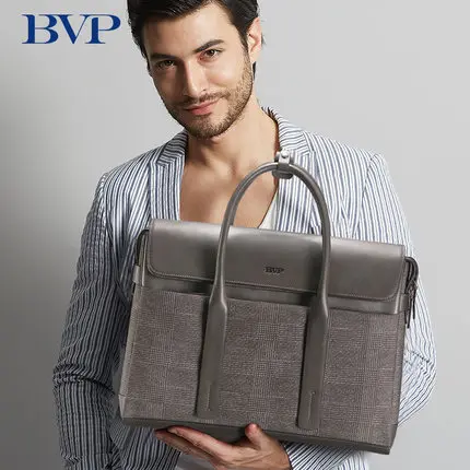Высокое качество, бренд BVP, натуральная кожа, мужской деловой портфель, многофункциональная сумка для ноутбука, мужская сумка для отдыха, серая клетчатая дорожная сумка J50