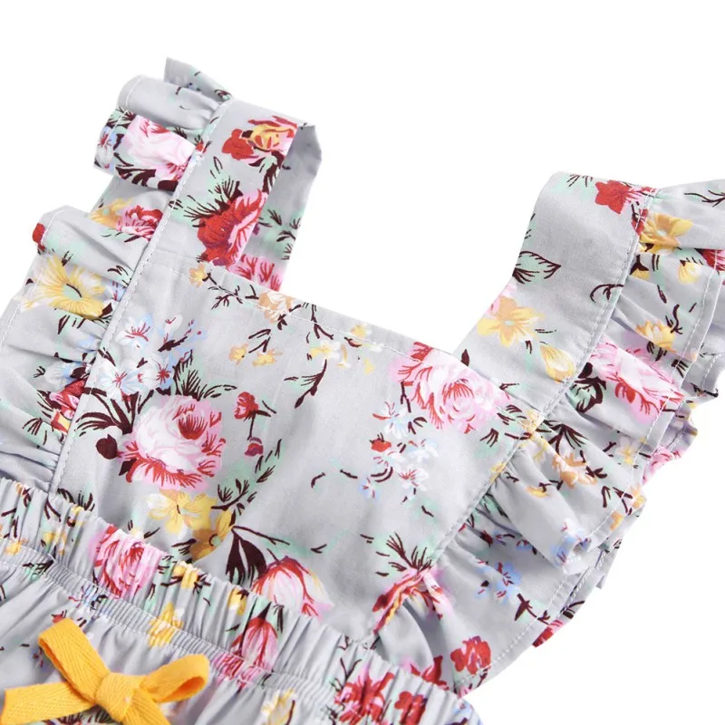 С бантом платье с цветочным узором для девочек цвет: серый материал: хлопок