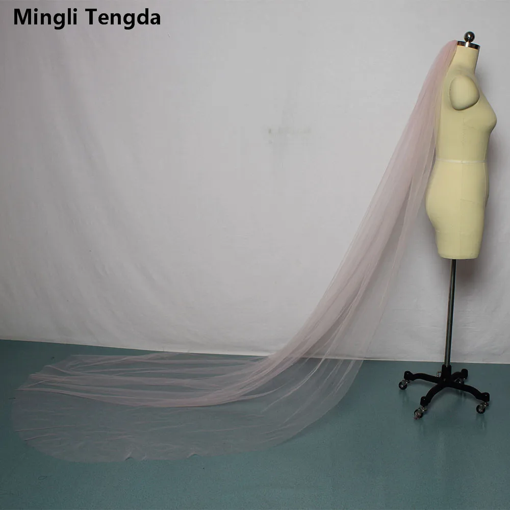 Фото Фата свадебная Mingli Tengda, однослойная розовая с гребнем, длиной 3 м, фата для невесты, с обрезанными краями №4